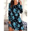 Autumn and Winter Dress Women's Long Sleeve Round Neck T-shirt Dress, Digital Print Floral Print Dress