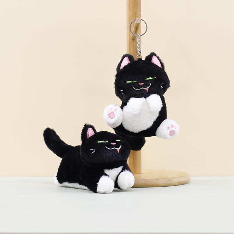 Cute Plush Cat Keychain Toy Soft Sitting Black Cat Doll Accessory For Bags