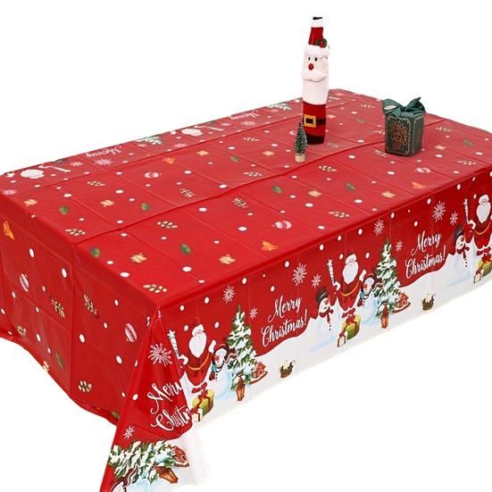Christmas Tablecloth Winter Snowman Xmas Tree Wreath Design Rectangle Tablecloths Washable Fabric Table Cover for Dining Holiday Parties Decor