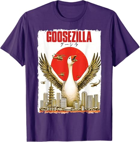 Humorous Goose GooseZilla Parody Japanese Art City Goose TShirt Funny Art Graphic Outfit Novelty Gift Streetwear Saying Tee Top