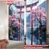 2D Flat Printing 2pcs Christmas Curtains Spring Cherry Blossom Lake Scopic and Stylish 100% Polyester Fiber Holiday Decorations