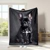 Flanell-Fleece-Kuscheldecke mit süßem schwarzem französischen Bulldoggen-Aufdruck - Digitaldruck, Wendebezug, Weiches Polyester, Nicht fusselnd,