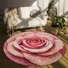 Elegant Pink Rose Round Rug with Dewdrops Non-Slip Machine Washable Floor Mat 2D Flat Aesthetic Floral Carpet for Bedroom Girls Room