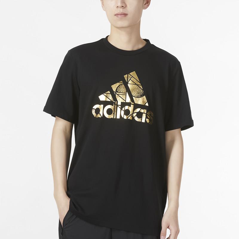 adidas Big Logo Print Casual Round Neck Short Sleeve T-Shirt Men Tops Black HG2178