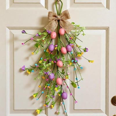 Easter Wreath Teardrop Swag Versatile Colorful Spring Decoration Front Door for Bar