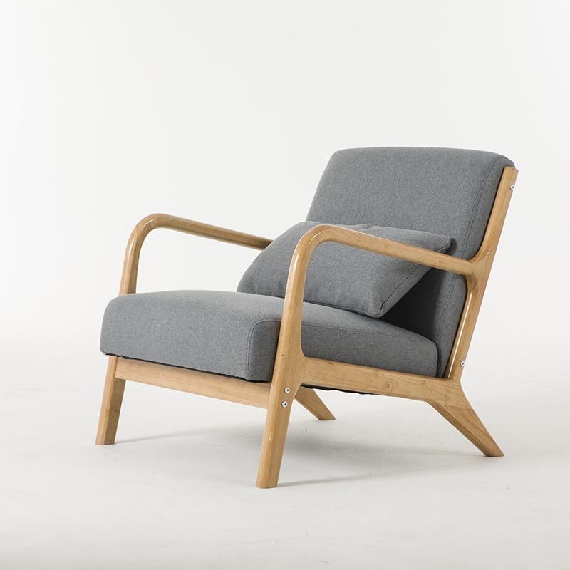 Wanmu Lazy Sofa Nordic Single Sofa Chair Simple Balcony Home Fabric Milk Tea Shop Solid Wood Leisure Sofa