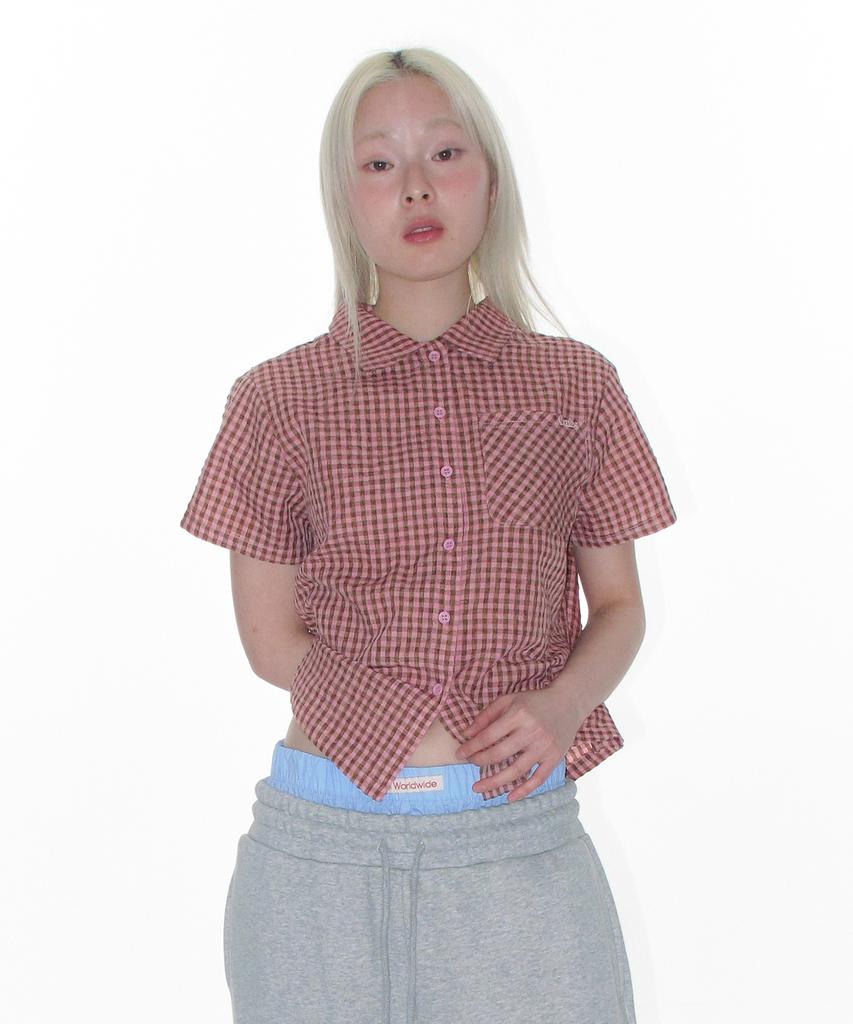 AMES-WORLDWIDE Wrinkled Check Short Sleeve Shirts Pink