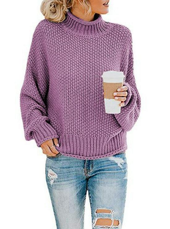 Women's Loose High Neck Pullover Sweater for Autumn/Winter 2026 - Plus Size European/American Style