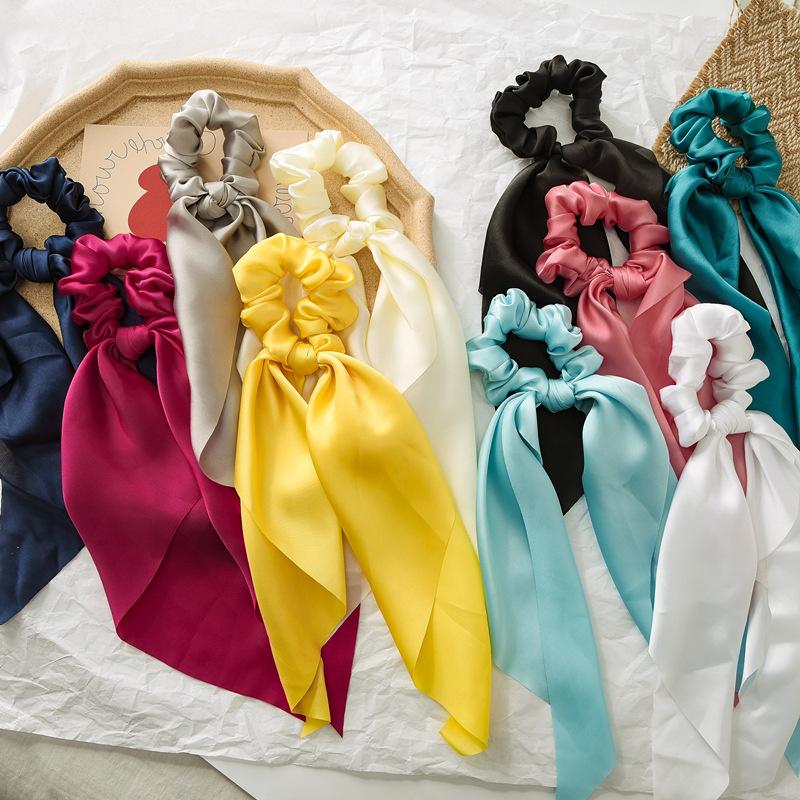 Popular Soft Satin Cloth Bow Knot Scrunchy for Women Girls Ponytail Holder Hair Accessories Triangle Scarf Knotted Hairbands