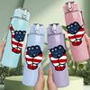 1PC American Flag Rock Hand 750ml Color Plastic Sports Water Bottle Leakproof Flip Straw Lid Suitable for Sports Office Home Use