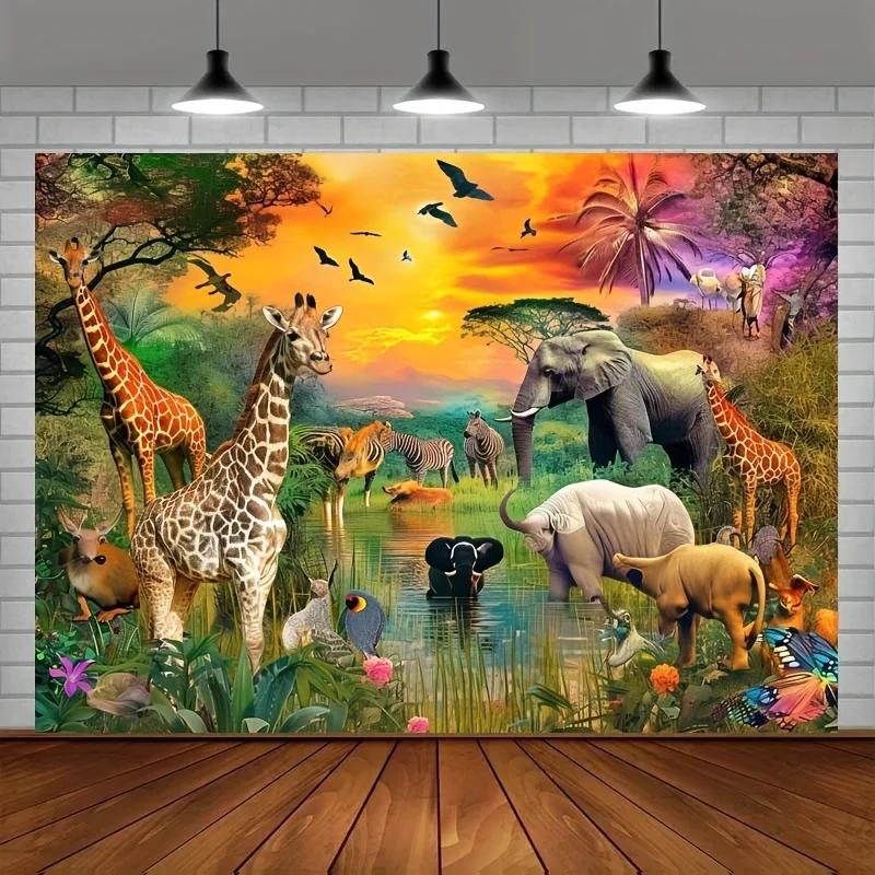 Jungle animals Background Wildlife Summer Tropical desert African Safari scenery Decorated for a man's birthday party