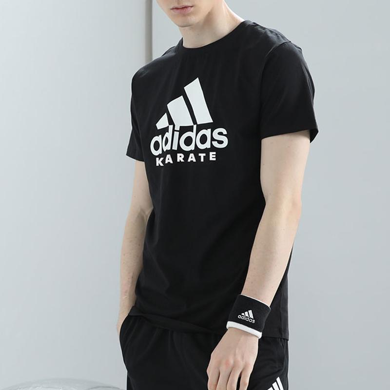 adidas Sportlife T Shirts Men's Black With White Logo Crew Neck Moderate Straight Fit ADICTKP-BW