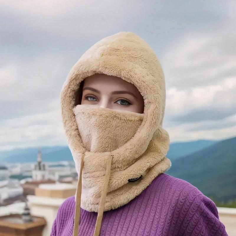 1 bonnet cache-oreilles et chauffe-cou d'hiver avec doublure thermique, masque de ski, chauffe-tête et cou tricoté en polyester, unisexe, léger, étiquette aléatoire