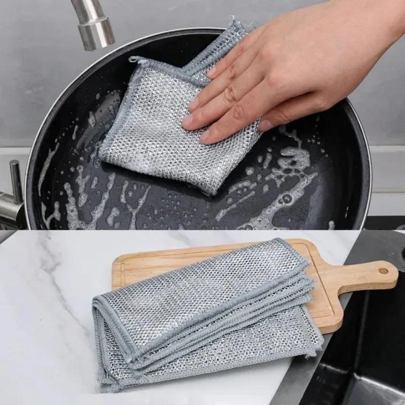 Thickened Steel Wire Cleaning Cloth Non-Scratch Iron Microfiber Mesh Dishrag Washing Pot Rags Kitchen Towel Reusable