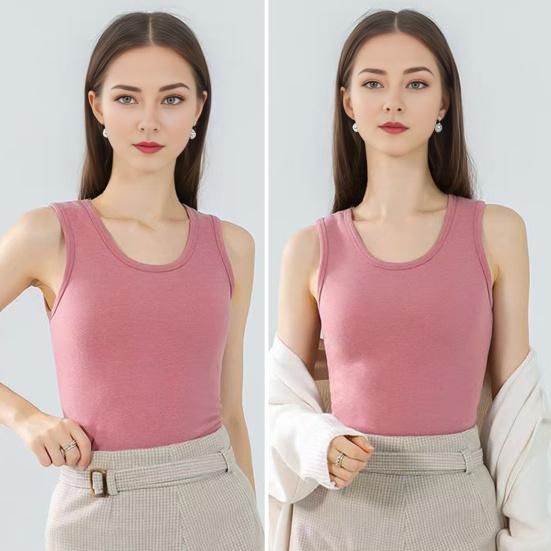 Colete térmico feminino de inverno, sem costura, veludo, trava rápida de temperatura, gola redonda, ajuste fino, elástico, sem mangas, roupa interna, parte inferior, regata