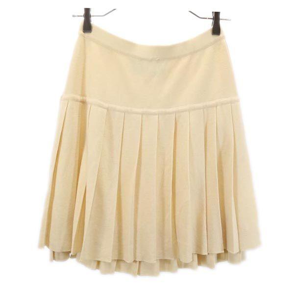 CHANEL made in Italy Mini length Wool knit skirt 40 Pleated switching Women Used