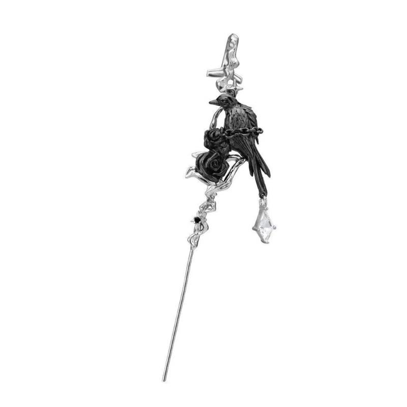 Comfortable Piercing Earrings Rose and Black Crow Stick Clip Earring Alternative Style Accessories Party Wear Jewelry