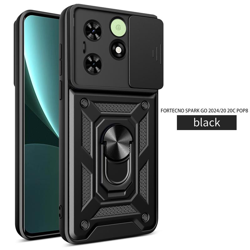 Voor Tecno Spark GO 2024 Hoes Schuif Camera Bescherm Telefoonhoesjes Voor Tecno Spark 20 20C Pop 8 Magnetische Ring Standaard Armor Achterkant