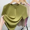 Modales Kurzarm-T-Shirt für den Sommer mit Rundhalsausschnitt und einfarbigem T-Shirt mit Stretch-Taille für Damen