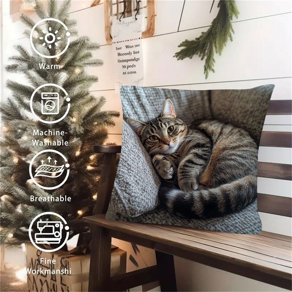 Umělecký povlak na polštář 'Cat Nap' Roztomilý a uklidňující dárek pro milovníky koček a nadšence do útulného domácího dekoru(Bez vložky 1 ks)
