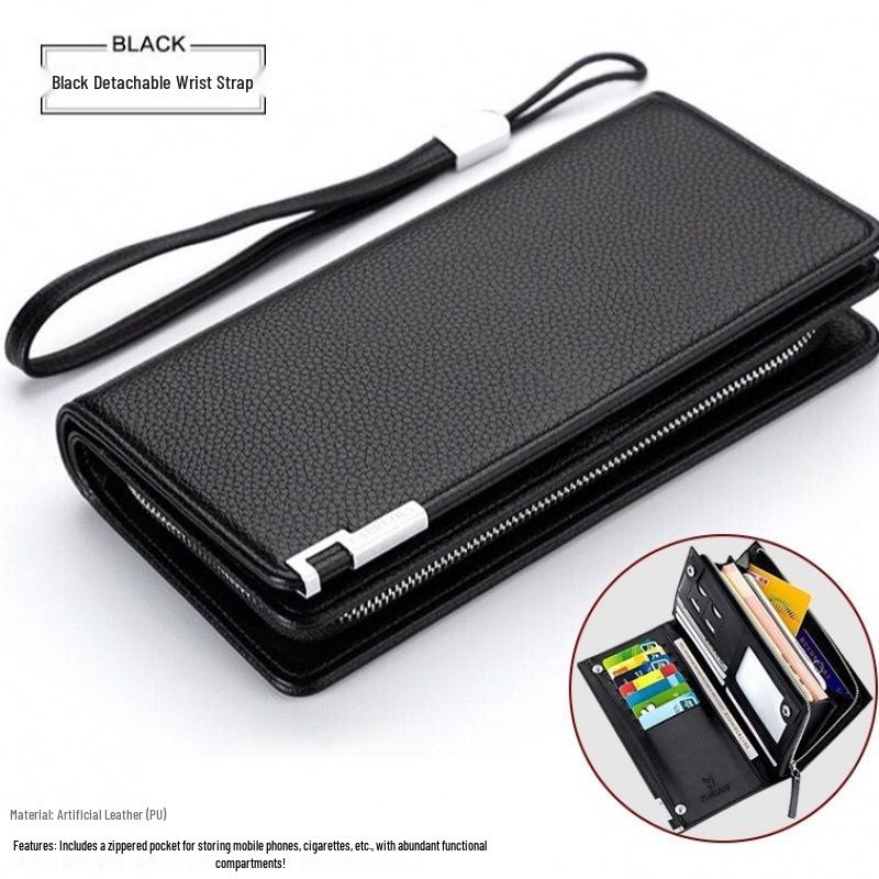 Men's Long Wallet Clutch with Large Capacity and Zipper Style