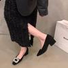 French High Heels Women's Head Spring 2025 New Korean Version Temperament Versatile Rhinestone Square Heel Single Shoes Women's Commuting