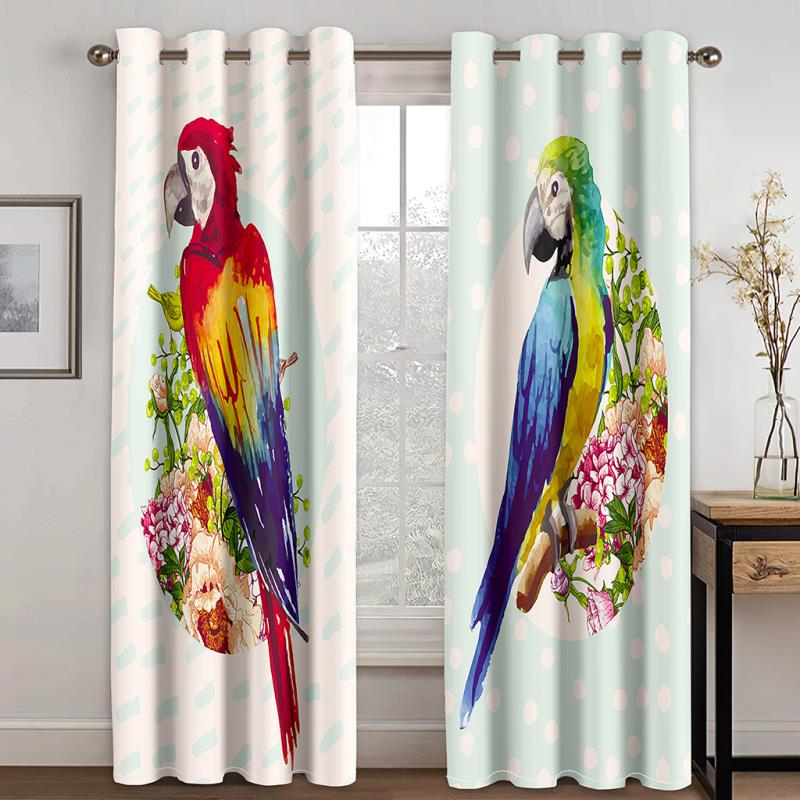 Rideau filtrant la lumière 2 pièces pour salon, chambre à coucher, motif perroquet coloré, plante tropicale, feuille de bananier