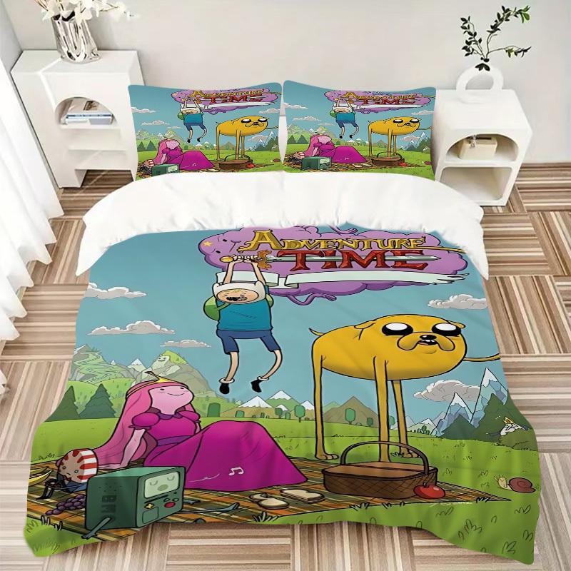 Ensemble de housse de couette Adventure Time 3 pièces (1 Housse de couette + 2 Taies d'oreiller, Sans garnissage) - Décoration de chambre confortable et respirante yy251104070