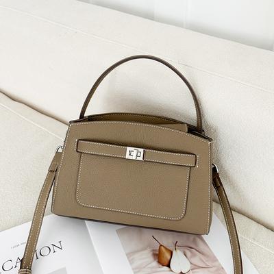 Small Square First Layer Leather Bag Genuine Leather Women's Bag with Contrasting Stitching Lightweight Luxury Crossbody