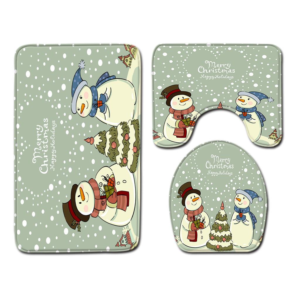 Christmas Waterproof Shower Curtain Four-Piece Combination Floor Mat Entrance Door Mat Bedroom Living Room Carpet