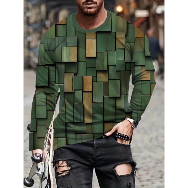 Fashion Graphic Men's T Shirts Autumn Man Clothes Crew Neck Long Sleeve T-Shirts Tops Men's T-Shirt Outdoor Pullover