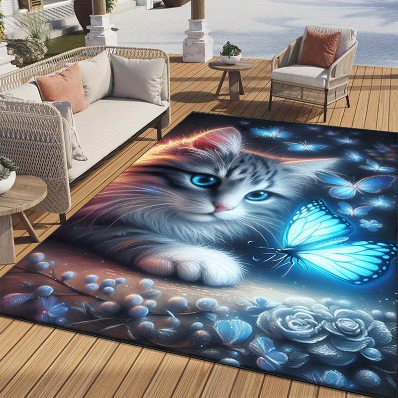 Cute Play Cat Polyester Carpets, Non-slip, Anti Slip, for Livingroom, Bedroom, Home Decor, Kitchen, Sofa, Table, Christmas Decor