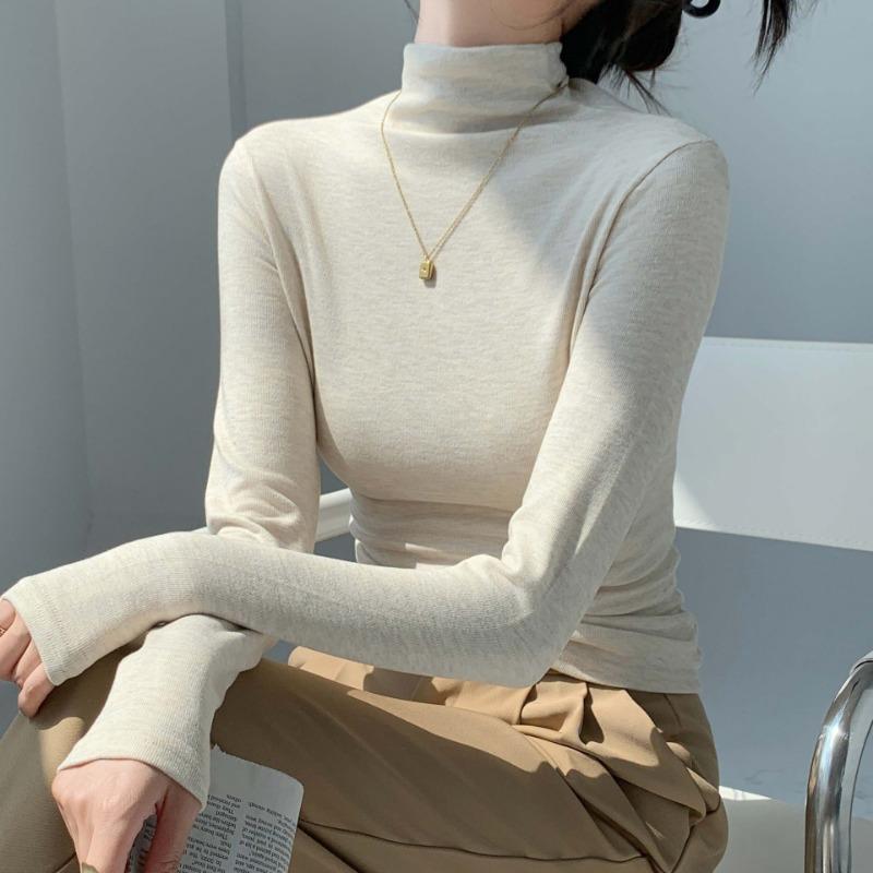 Herbst Winter Stehkragen Farbe Schlichte Mode Unterteil Damen Langarm Slim Lässiger Pullover T-Shirt Top