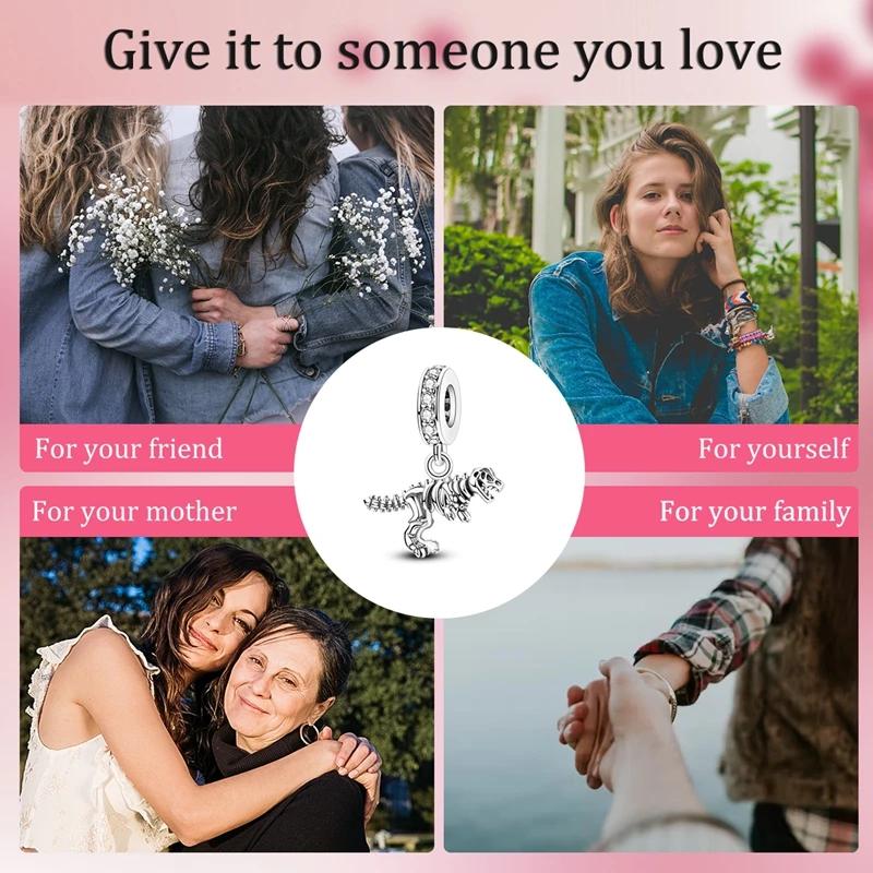 Charm Plata Tyrannosaurus Rex Skeleton Animal Bead Fits Genuine Bracelet Charm For Women Jewellery DoItYourself Crafting Gift