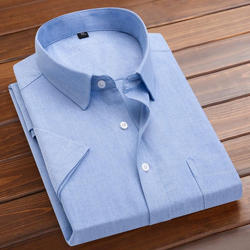 Men's Summer Short-Sleeved Oxford Shirts Classical Shirt Casual Business Office Solid Comfortable Shirt Versatile Style