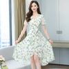 Summer Fashion Slim Women's Floral Print Dress Short Sleeve V-neck Ladies Dresses