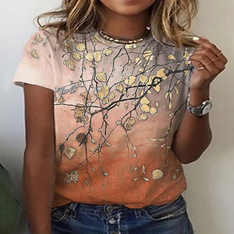 Vogel Blume Floral 3D Druck T-Shirts Sommer Damen Rundhals Kurzarm T-Shirt Harajuku Lässige T-Shirts Y2k Oberteil Damenbekleidung