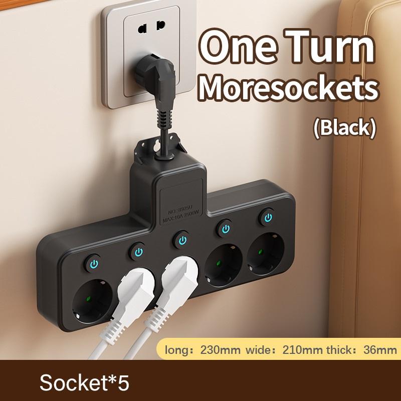 EU Plug Power Adapter, AC Sockets with Individual Switches, USB/Type-C Optional