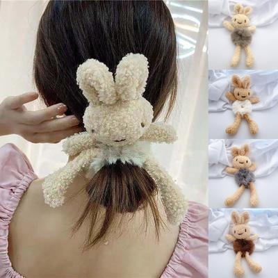 Women Fashion Plush Hair Tie Cute Bunny Tie Hair Head Rope Ponytail Holster