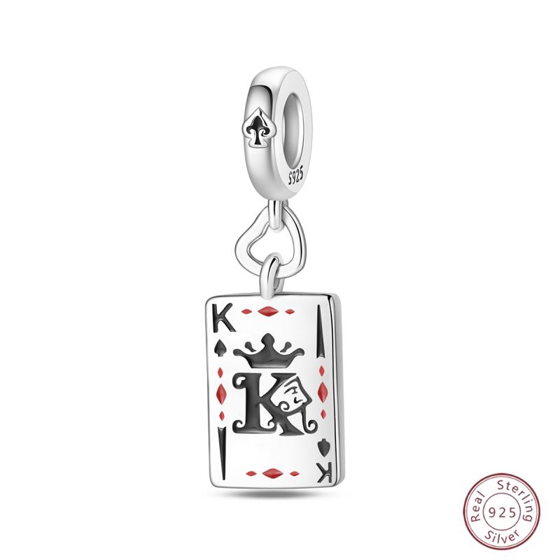 Copper Poker Card Pendant Beads Black Spade 10-A Royal Flush Red Heart 10-A Charm For Bracelet Woman Jewelry
