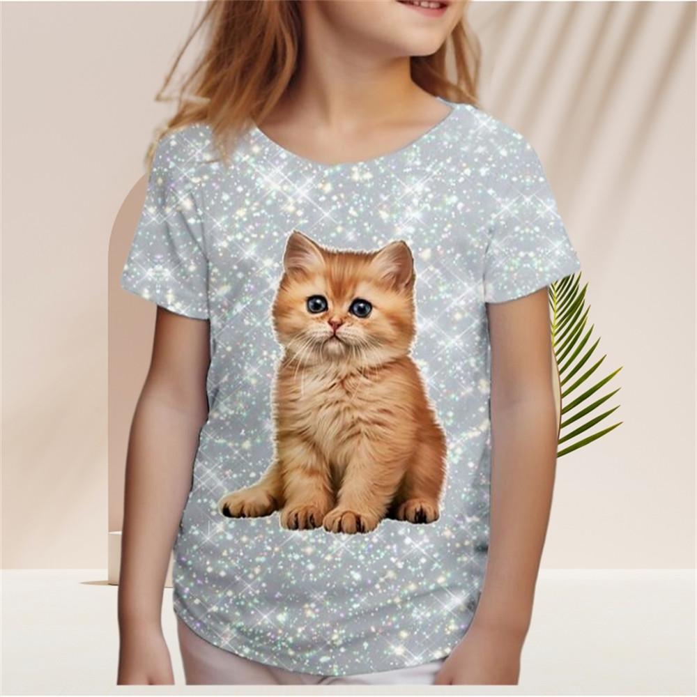 Maglietta per bambine con paillettes sfumate, kawaii, a maniche corte, con scollo a V, pigiama per bambini, vestiti per bambine da 2 a 7 anni
