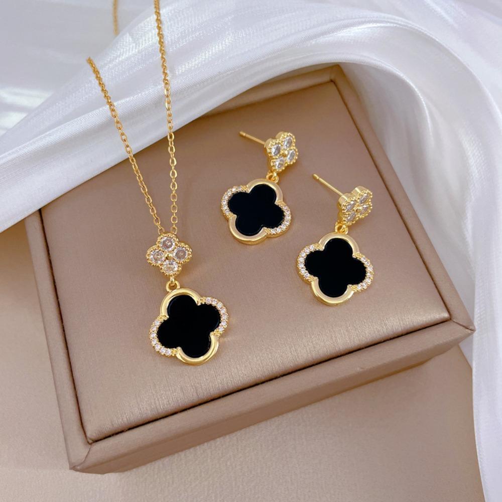 Modisches Elegantes Leichtluxuriöses Vollzirkon Exquisites Elementstil Kupfer Mikro-Inlay Ohrringe Halsketten Set