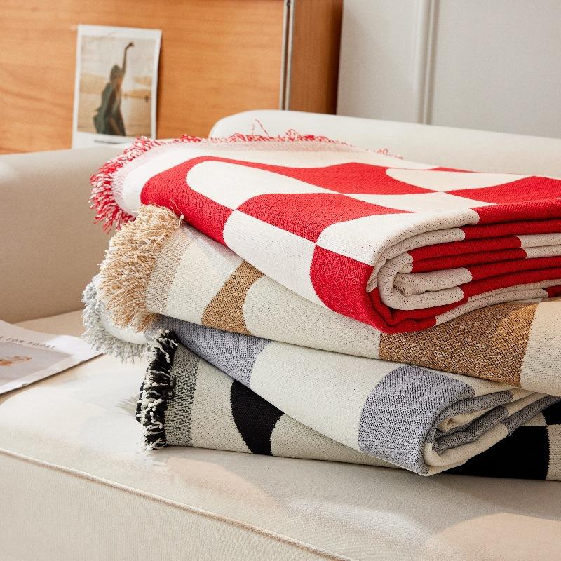 Chenille Black and White Checkerboard Sofa Cushion Sofa Cover Four Seasons Universal Simple Black Cushion Backrest Towel Cover Cloth