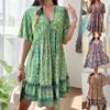 Damenkleid Frühling/Sommer Urlaub Lässig Bedruckte Kurzarmkleider mit V-Ausschnitt