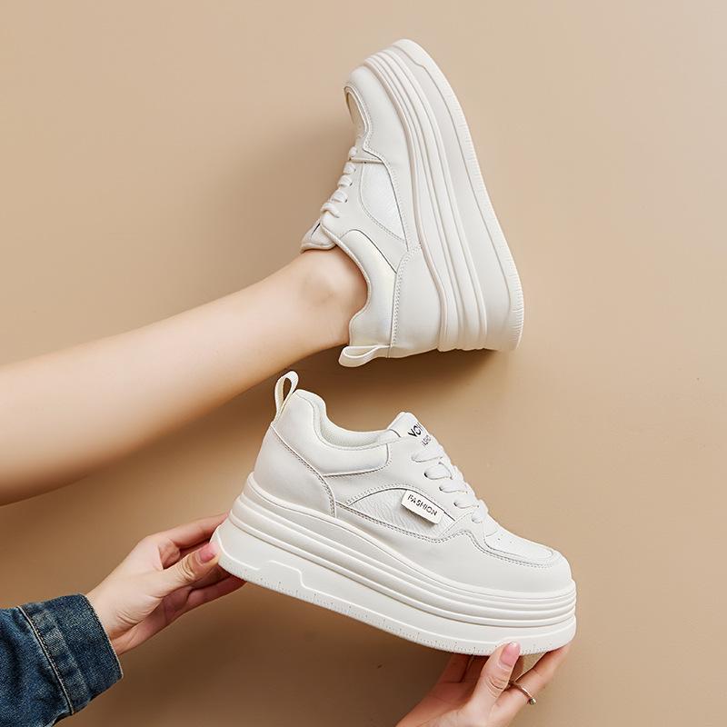Women's shoes 2026 spring round toe thick sole white shoes women's casual single shoes