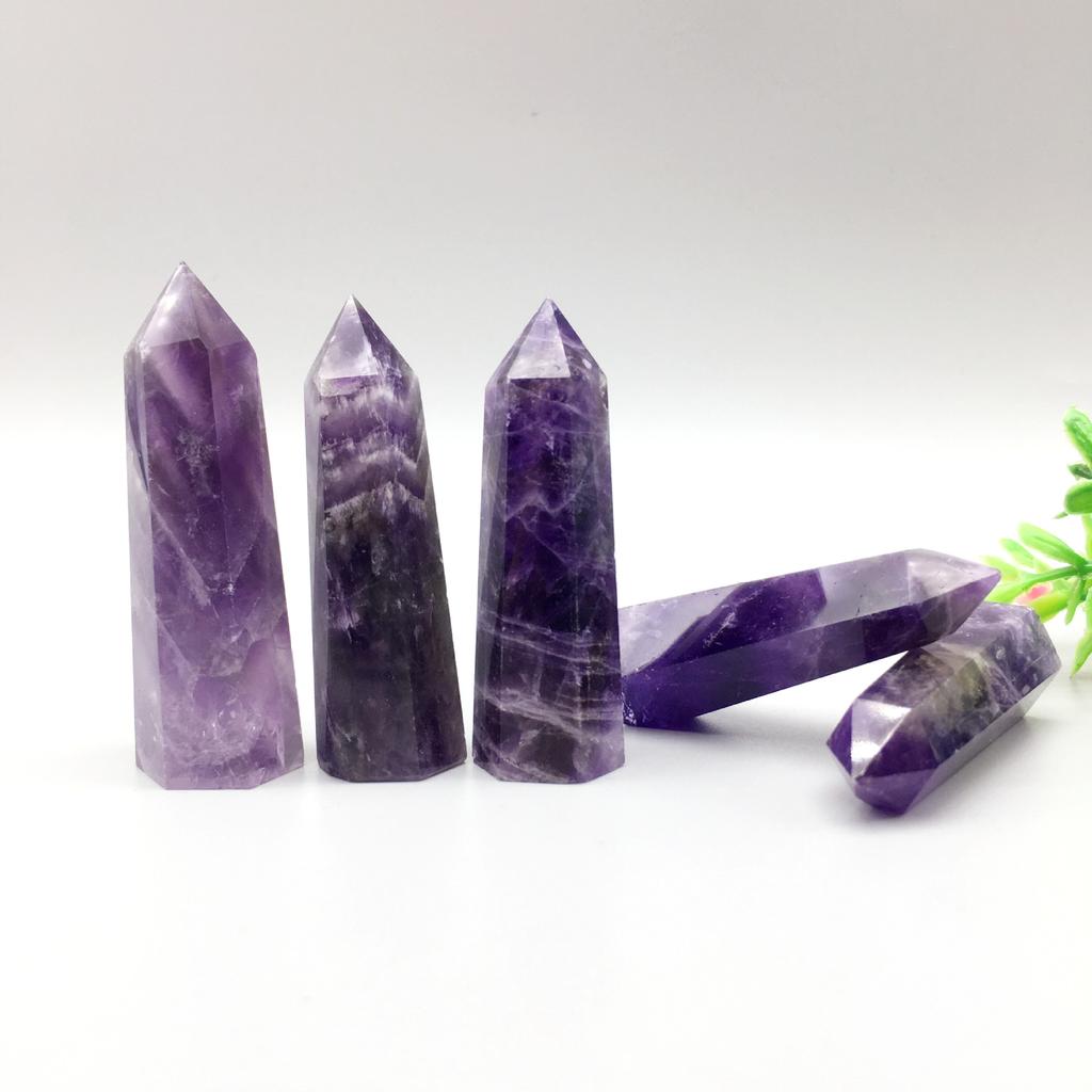 Varinha Hexagonal de Quartzo Natural Fantasia Coluna de Cristal Ametista Sonho Pedra de Cura Energia Cristal Roxo Decoração de Mesa de Escritório