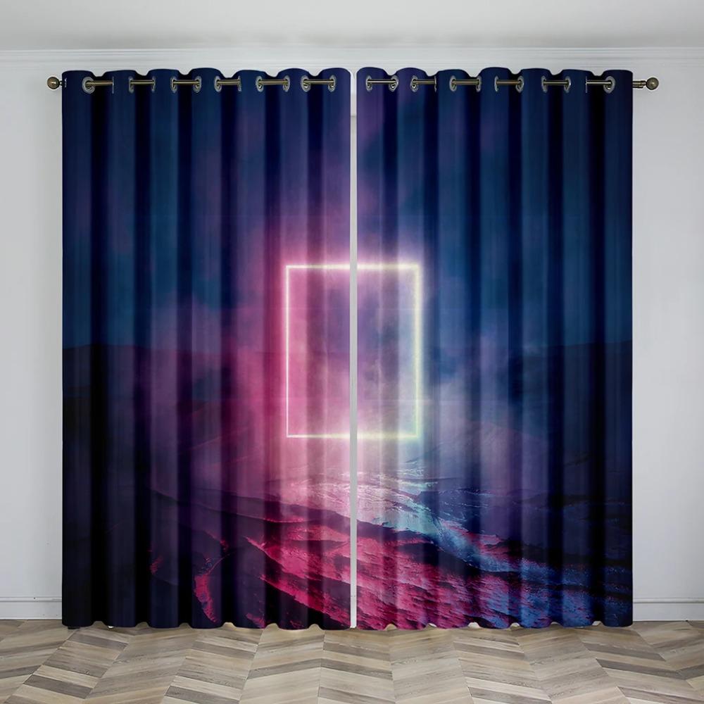 3D Dazzling Aperture Style Sunshade Window Curtains Living Space Home Decorative Piece Curtain Boys Like Cool Style Thin Curtain 2 Panelss