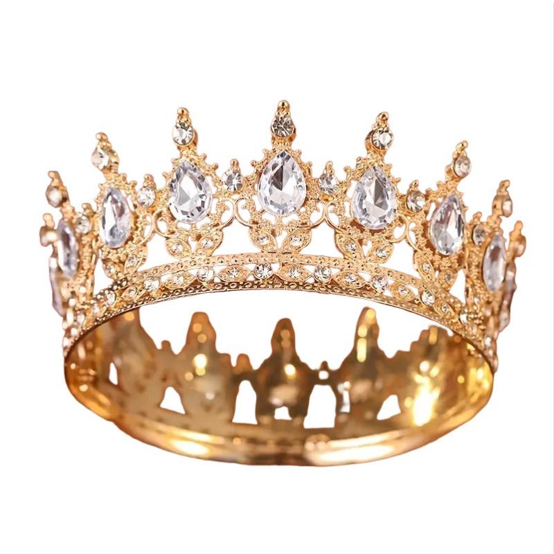 Baroque Round Crown Headwear European Style Bride's Wedding Dress Birthday and Coming of Age Gift Round Alloy Crown Hair Accessory