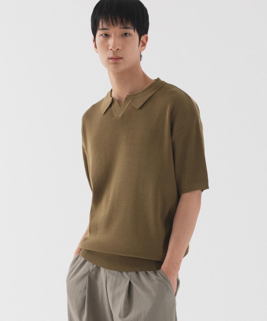 PIANER Classic Open Collar Short Sleeve Knit (Brown)