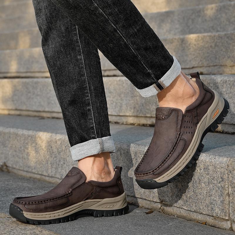 Fashion Brand New Versatile Cowhide Wear-resistant Casual Leather Shoes for Outdoor Men's Comfortable and Non Slip Hiking Casual Shoes